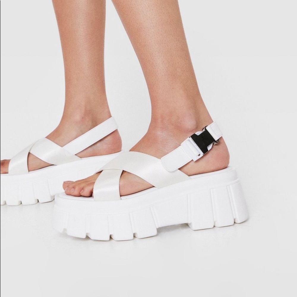 Nasty gal white cleated crossover sandal W size 6